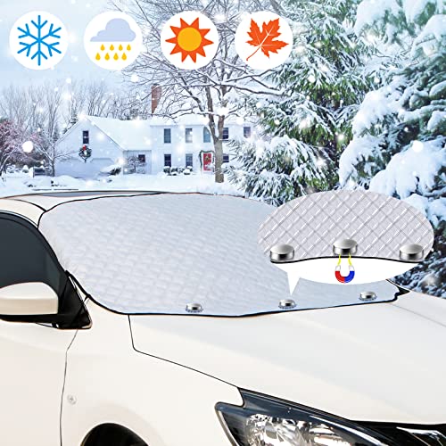 Comyan Housse de pare-brise de voiture avec 3 fixations magnétiques, pliable, amovible pour pare-brise de voiture, contre la neige, la glace, le gel, la poussière, la lumière du soleil (183 x 116 cm) Cover