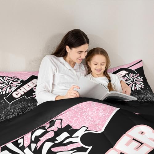 Image of Feelyou Pink Glitter Cheer Comforter Set Toddler Size Dreamy Girly Gymnastic Sports Comforter for Kids Boys Girls Gymnastics Lovers Bedding Set Cheer Sports Duvet Set Room Decor Quilt