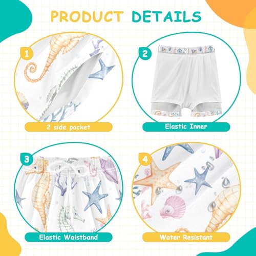 Watercolor Seahorses Boys Swim Trunks with Compression Liner Quick Dry Bathing Bottom Kids Beach Shorts4