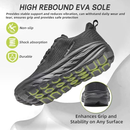 OrthoComfoot Men's Orthopedic Wide Sneakers: Comfortable Arch Support Diabetic High Arch Plantar Fasciitis Hammer Toes Walking Shoes, Stability Relief Athletic Outdoor Camping Sneakers Black Size 10 by OrthoComfoot - Used condition - Image 8