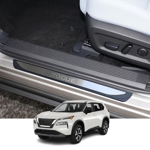 Kakash Custom Interior Accessories for Nissan Rogue 2021 2022 2023 2024 2025 ABS Car Door Sill Trim,4D Door Sill Scuff Plate Door Entry Guard Sticker 4 pieces/set(silver)