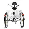 SHZICMY Adults Tricycle 24inch 3 Wheel Bike 7 Speed Pedal Folding Tricycle Adjustable Vehicle Height with Back Body Mechanics Saddle w/Basket for Adult Outdoor Sports Shopping #4