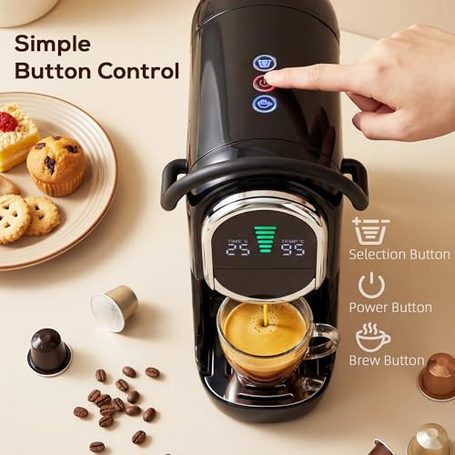HOMCOM Pod Coffee Machine for Nespresso Original, Dolce Gusto Capsule and Ground Coffee, Small Semi Automatic Coffee Maker with 19 Bar Pump and 0.6L Water Tank for Home Office, Black - Image 5