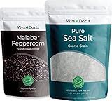 Viva Doria Malabar Black Peppercorns, Whole Black Pepper, Black Peppercorn, 12 Oz and Pure Sea Salt, Coarse Grain, 2 lb, For Grinder Refills, 2 Piece Set