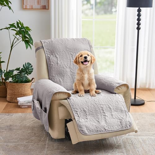Image of Purple Quilted Recliner Covers, Waterproof Recliner Chair Covers, Lazy Boy Chair Covers, Pet Friendly Recliner Slipcover for Dogs, Washable Sofa Couch Cover (Recliner 22 inch, Cloud Purple)