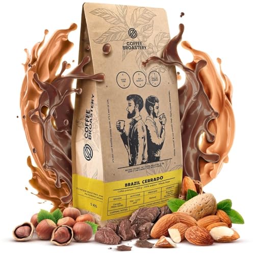 Coffee Broastery - Café en Grains Brésil Cerrado 1kg - Minas Gerais - Arabica de Spécialité Torréfié - Notes de Chocolat, Amandes Grillées et Citron - Idéal pour Machine à Expresso et Café Filtre