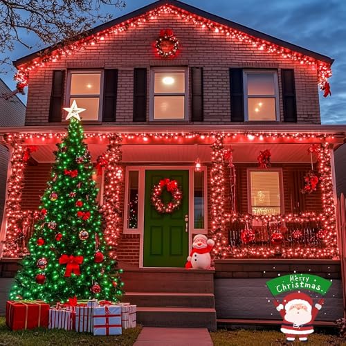 JMEXSUSS 600 LED Christmas String Lights Outdoor, Red and Green Lights Clear Wire, Christmas Twinkle String Lights Plug in for Tree Xmas Decorations