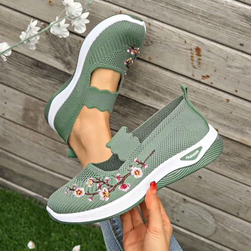 Chaussures décontractées pour femmes vert taille 40 avec jolies broderies légères
