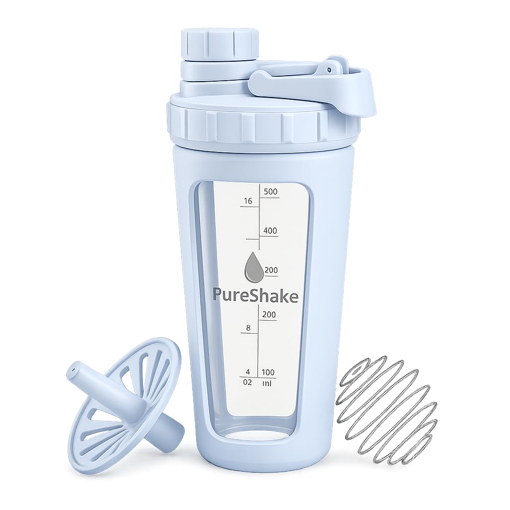 Paddi Glass Shaker Bottle for Protein - Odorless, BPA Free, Leak-Proof - 20 OZ | Graduated Ideal Fitness, Milkshake and Smoothies