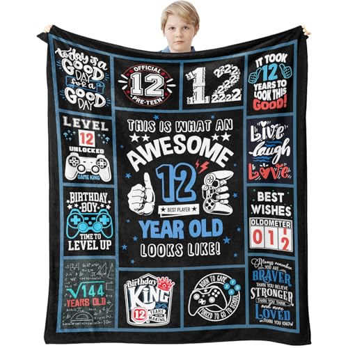 TOBUNKIEN Birthday Gifts for 12 Year Old Boy, Coolest 12 Year Old Boy Gift, 12th Birthday Decorations for Boys, Best Boys Presents Age 12 Blanket 60 X 50 Inch
