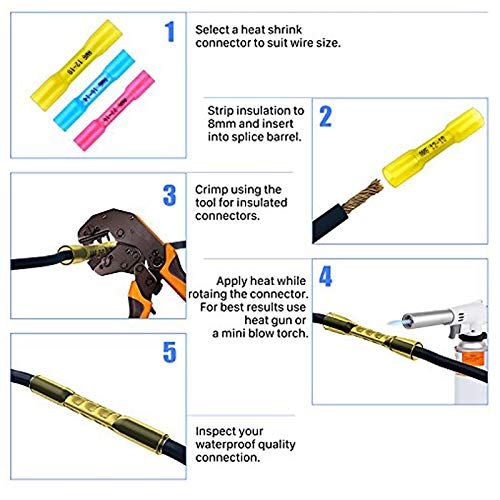 Davitu Terminals - 330/200/100PCS Heat Shrink Butt Connectors-Waterproof Electrical Wire Connectors-Insulated Crimp Connectors Butt Splice - (Color: 330Pcs)