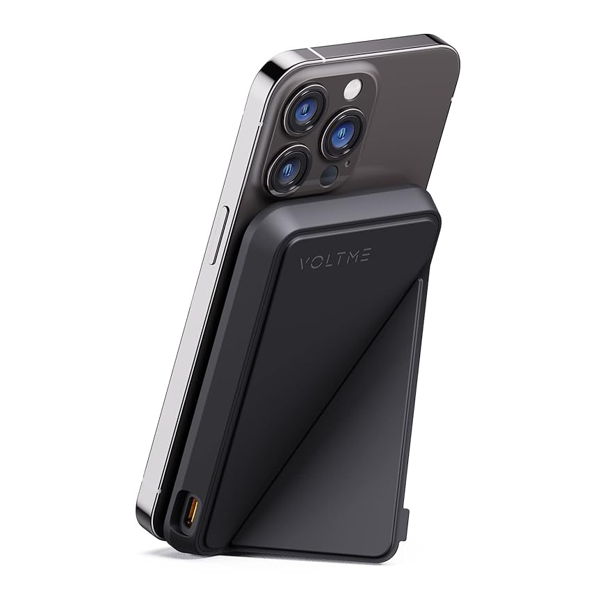 Immagine del prodotto VOLTME Caricatore Portatile Magnetico 5,000mAh, Batteria Esterna Senza Fili 7.5W Power Bank Wireless 2 in 1, Caricabatterie Senza Fili USB-C Esterno ad Induzione Regolabile Per iPhone 14/13/12 (Nero)