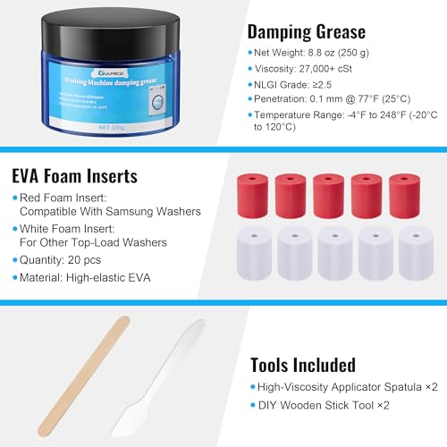 Image of Washing Machine Damping Grease with Foam Inserts for Suspension Rods, Vibration & Noise Reduction, Compatible with Samsung & Other Top-Load Washers (3.5oz,White Red,20pcs)