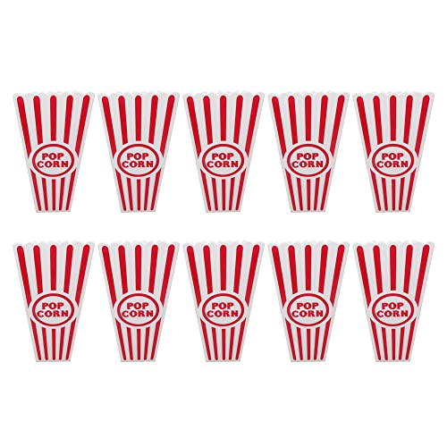 Gadgetime USA Recipientes de plástico para palomitas de maíz para noches de cine, cubos de palomitas de maíz de estilo vintage con estilo rojo y blanco, vasos altos y reutilizables para carnavales,