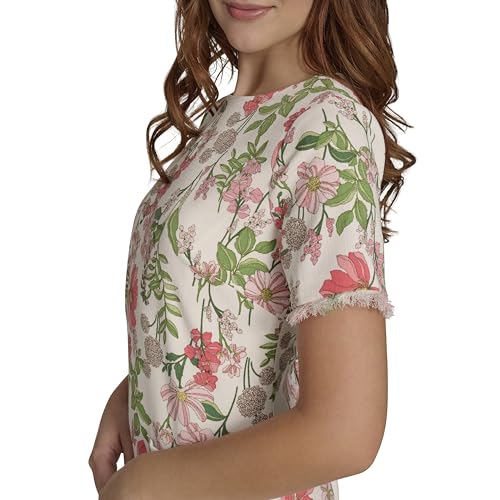 Image of Tommy Hilfiger Women's Pleated Trim Short Sleeve High Neck Shift Mini Dress