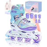 Sportneer Inline Roller Skates, Roller Boots Adjustable Size 11-7 with Illuminating Wheels Roller Blades Protective Gear Set for Gilrs Women