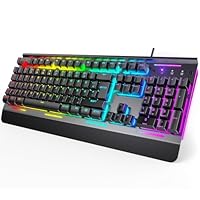 TECKNET RGB Gaming Tastatur für PC, Membran Tastatur mit 105 Tasten, Vollmetall-Pane, Handgelenkauflage,15-Zonen RGB Beleuchtung, 25 Anti-Ghosting-Tasten, Computer Keyboard, Deutsches Layout(QWERTZ)