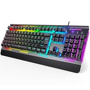 TECKNET RGB Gaming Tastatur für PC, Membran Tastatur mit 105 Tasten, Vollmetall-Pane, Handgelenkauflage,15-Zonen RGB Beleuchtung, 25 Anti-Ghosting-Tasten, Computer Keyboard, Deutsches Layout(QWERTZ)