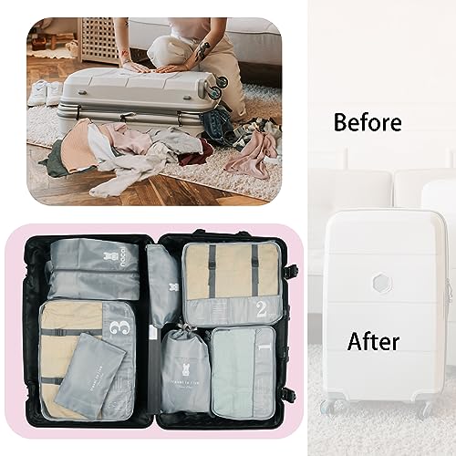 Image of 7 Set Packing Cubes Luggage Organizers Bags for Suitcase Travel Accessories(Grey)