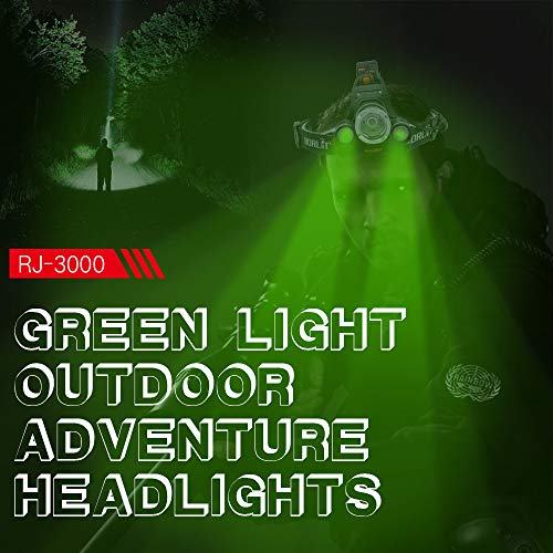BORUIT rj-3000 LED Green Headlamp Rechargeable Hunting Head Lamp Super Bright 5000 Lumens 3 Modes Head Light IPX4 Waterproof USB Headlight for Adults Outdoor Fishing Camping - Thumbnail 7