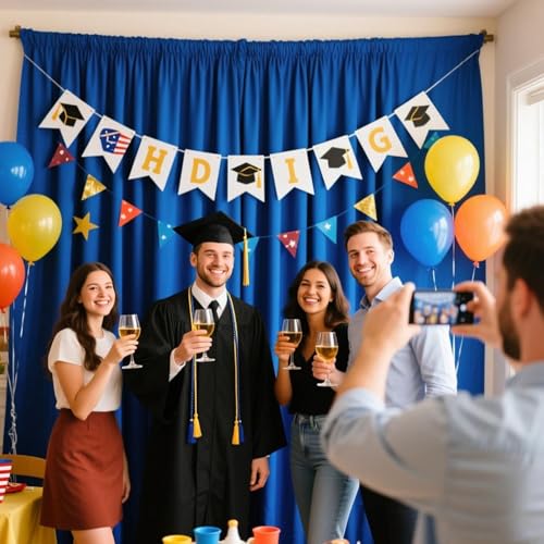 Image of 2 Panels Deep Blue Backdrop Curtain, 10 x 10 Feet Polyester Background Curtains for Parties, Weddings, Baby Showers, Halloween, Christmas, Birthday Party Photoshoot Backdrop Curtains Decorations