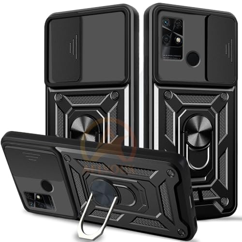 Image of Armor Bumper Back Cover Case for REDMI 10 /10 Power Rotating Camera Cover, Ring Holder & Kickstand | Heavy Duty & 360 Degree Protection REDMI 10 /10 Power Back Cover (Black)