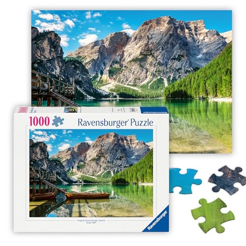 Ravensburger - Pragser Wildsee, Italy - 1000 Piece Jigsaw Puzzle - Stunning, Peaceful Lake with Rustic Boats - Majestic Mountains & Lush Forest - Ideal Gift - Frameable Art - Puzzles for Adults