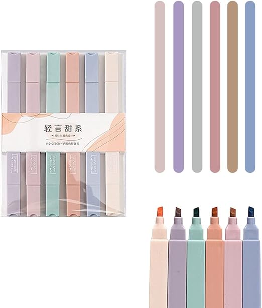 6PCS Cute Aesthetic Highlighter Pens Set, Quick Dry Dual