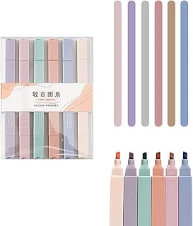 Conjunto de 6 canetas marca-texto estéticas fofas, ponta dupla, cores pastel, secagem rápida, com ponta macia, marcadores de texto pastel de ponta dupla para estudo, notas de diário, escola, escritório