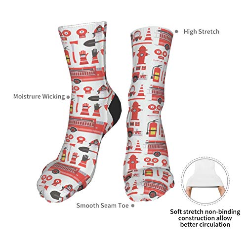 Fire Extinguisher 3d Red Fire Rescue Truck Firefighter Themed Printed Crew Socks Calf Knit Women Men Unisex Funny Clothing Party Clothes Gift Cozy Running Athletic Hiking Novel