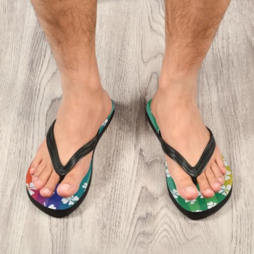 Women Beach Summer Casual Flip Flop St. Patrick's Clover Rainbow StripeQuick Dry Sandals Slipper for Men 214B83214