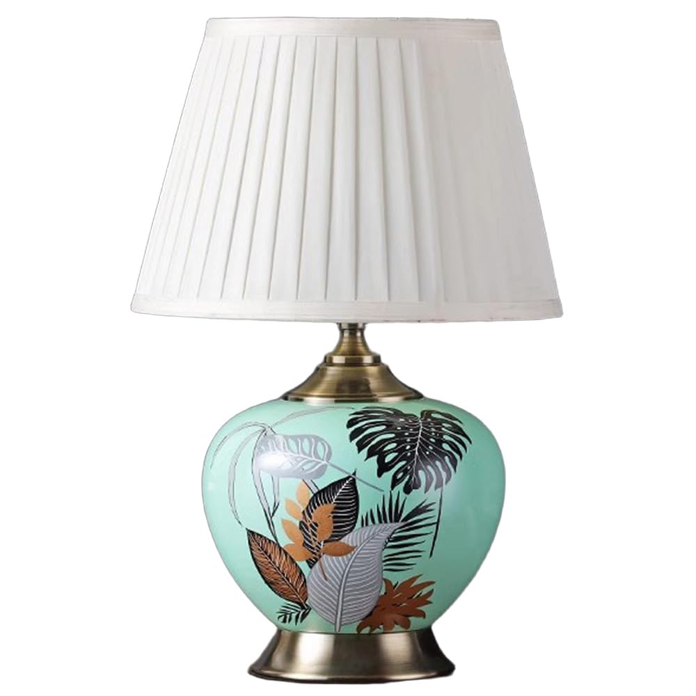 SANBDDLYY Chinoiserie Hand-Painted Ceramic Table Lamp - Classic Cottage Bedside Desk Nightstand Pleated Fabric Shade for Bedroom, Living Room, Office, College Bookcase