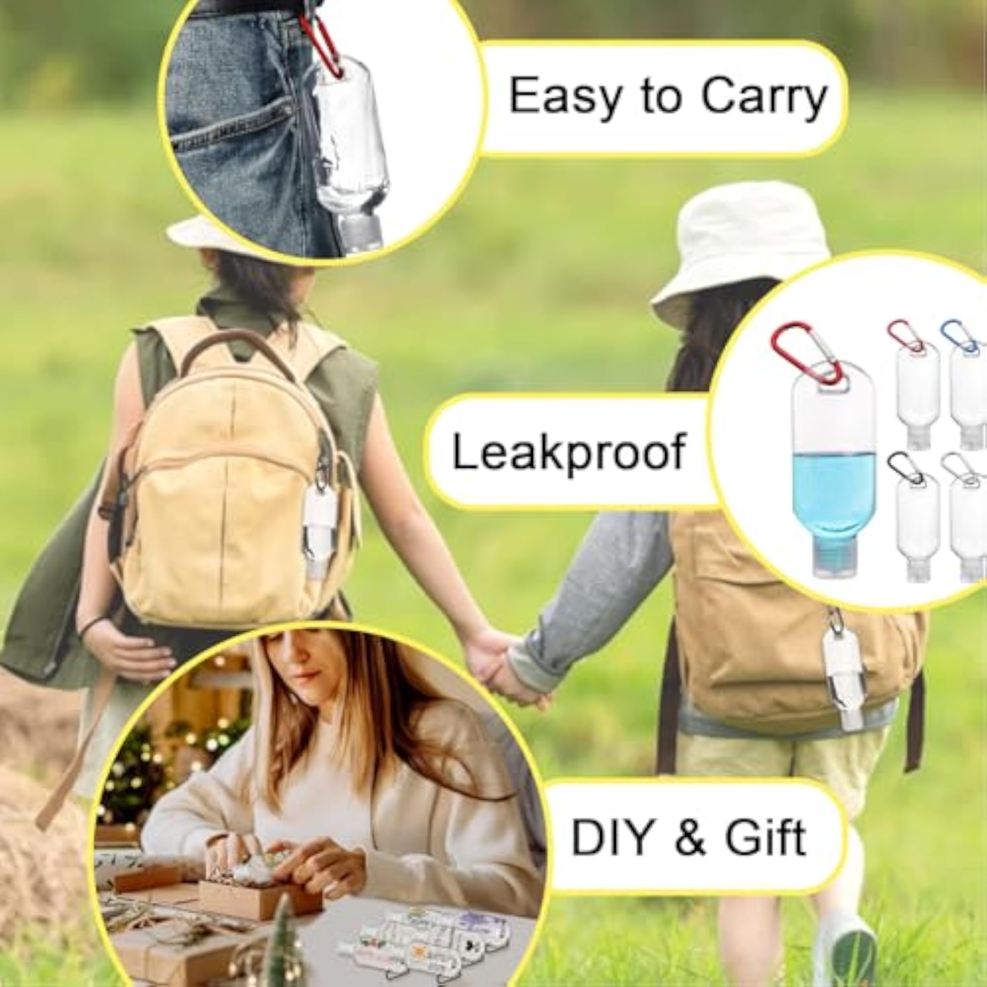 5 PCS Leakproof Squeeze Containers with Keychain Clips, 50ml