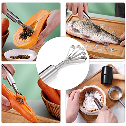 Coconut Opener Tool Set, Stainless Steel Coco Nut Opener Kit, Safe & Easy Tool To Open Young & Mature Coconuts, White Rubber Mallet, Coconut Meat Scraper, Reusable Straws And Silicone Mat #TOP7