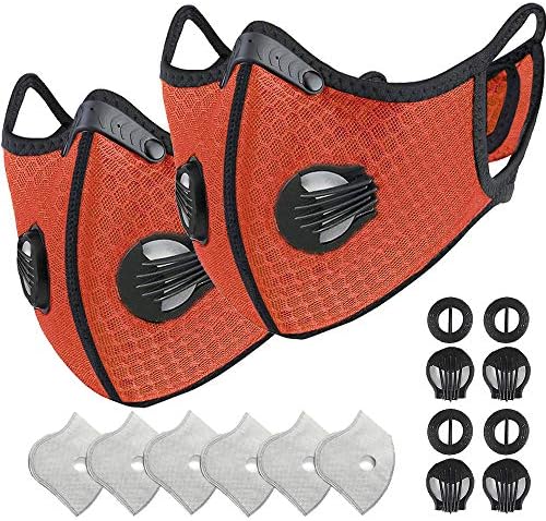 HONGYAO Reusable Dust Breathing M Earloop Dust Ms with Activated Carbon Filter and Valves for Allergy, Woodworking, Mowing, Outdoor Activities, Etc（2 Orange）