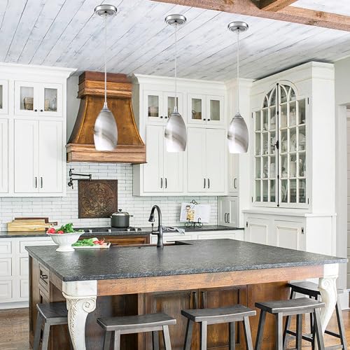 Leading Lighting Adjustable 3 Pack 1 Light Indoor Mini Hanging Kitchen Island Pendant Lamps Polished Nickel Finish Handcrafted Marble Glass Chandelier Shade Bar Dining Room Kitchen Island thumb #8