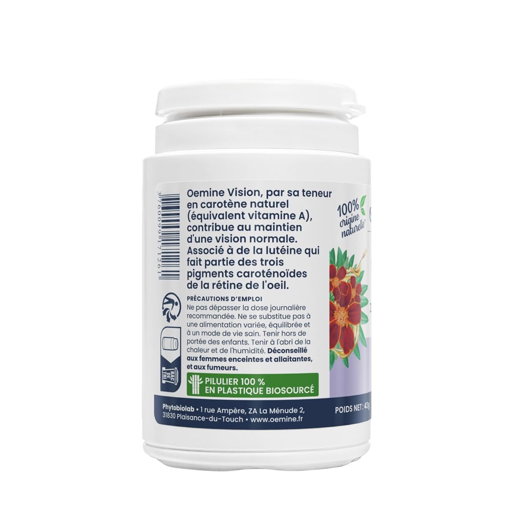 Oemine Vision 60 Gélules (1 Mois) - Lutéine 16mg, Zéaxanthine 870 mcg, Bêta-Carotène 4,8mg, Huile de Germe de Maïs & Huile de Carthame - Complément Alimentaire d'Origine Naturelle