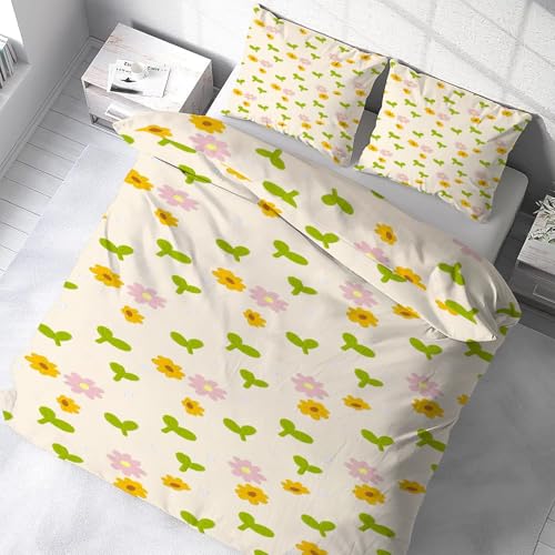 Housse de couette 240x260 tournesol microfibre avec 2 taies