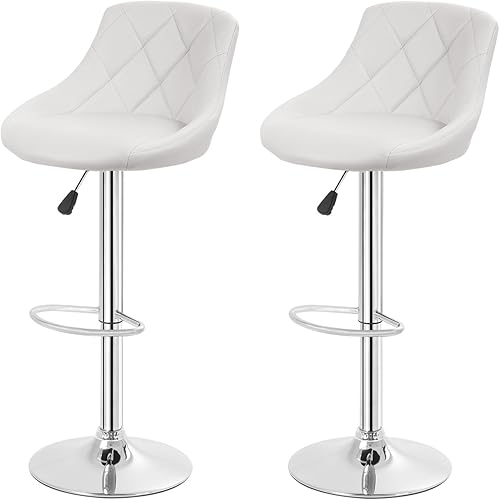 Miniatura 9 de FDW Juego de 2 taburetes de bar, taburetes giratorios, sillas de bar ajustables en altura con respaldo de piel sintética, taburete de bar giratorio,