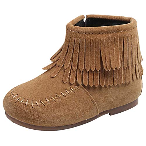 Kids Toddler Baby Girls Boys Snow Boots Warm Moccasins Ankle Booties Winter Tassel Martin Boots Solid Zip Shoes (Brown,Age:3-3.5T / US:7.5)