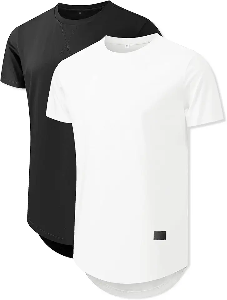 Comdecevis Mens 2 Pack Cotton Crewneck T-Shirts Hipster Hip Hop Longline Tees Shirts