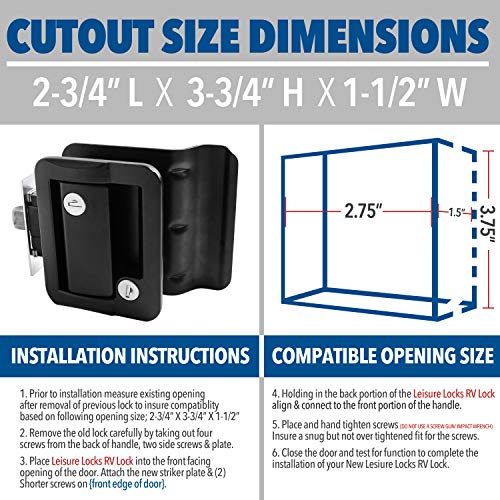 Leisure Locks 43308-987 Rv Travel Trailer Entry Door Lock Polar Black Paddle Deadbolt thumb #6