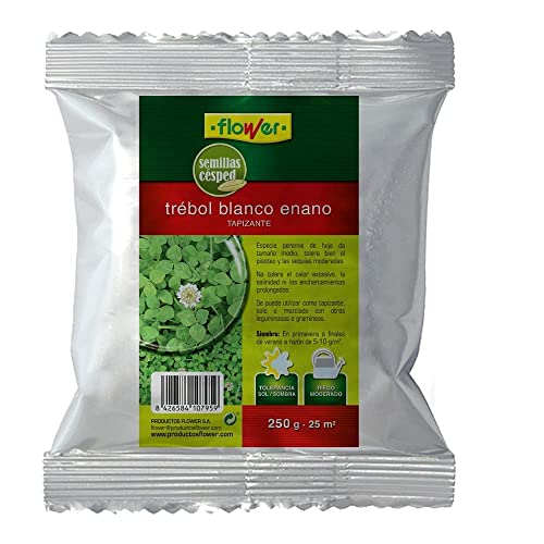 Flower - Semillas Trébol Blanco Enano 250gr | Tapizante Robusto | Tolerancia Sol/Sombra | Riego Moderado | Para 25m2 | Exposición Solar Parcial, 10.3x3.7x14.5 cm, Material Semilla