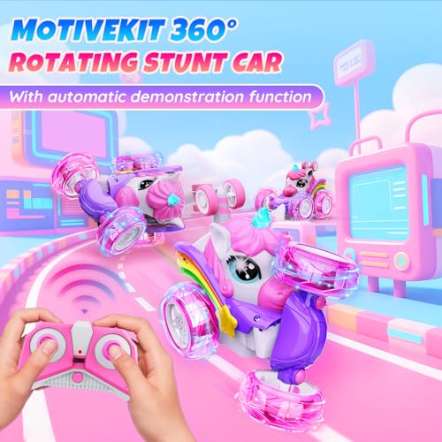 Motivekit Unicorn Remote Control Car Toys for Girl - 360° Rotating Pink RC Stunt Cars 4WD Remote Cars for Kids, 2.4GHz Toy Car with LED Lights, Birthday Gift for 3 4 5 6 7 8 9 Year Old Girl - Image 4