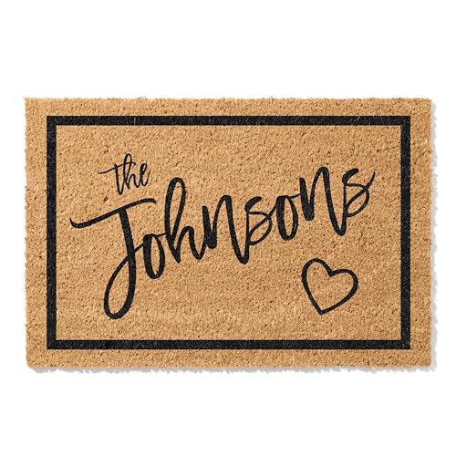 Personalized Door Mat, Custom Door Mat with Last Name & Heart Icon I 9 Designs - 3 Sizes I Personalized Doormat for Home Enterance, Ideal Housewarming, Wedding Gifts, Anti-Slip Backing