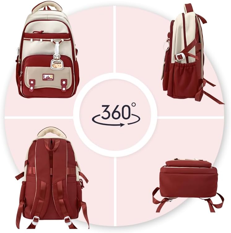 Cute Aesthetic Large Waterproof Backpack for Women Y2K Casual Laptop Backpacks Preppy College Anti-Theft Daypack (Purple) - Image 6