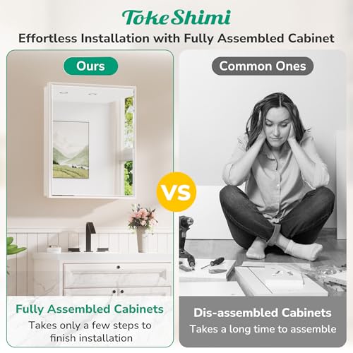 Image of TokeShimi 24 x 30 in Medicine Cabinets for Bathroom, Beveled Mirror