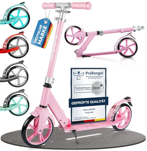 Rollkönig ® Patinete para niños a Partir de 5 años I El Patinete Urbano Plegable con Ruedas Grandes I Patinete para Adultos con una Capacidad de Carga de hasta 100 kg (Rosa)