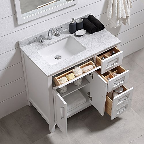 Ove Decors Tahoe 36W Marble Top Single Bathroom Sink Vanity, 36-Inch By 21-Inch, White #TOP2
