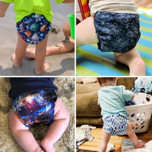 Image of Mama Koala 6 Pack Reusable Cloth Diapers 3.0 for Babies Girls Newborn, One-Size Adjustable Baby Diaper, Durable Stitching, Back Opening for Inserts, Breathable Awj Lining, Leak Prevention-Space